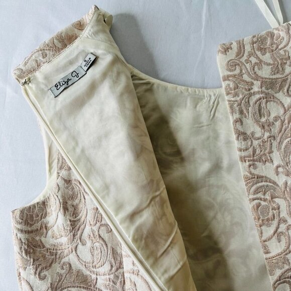 Eliza J Ladies Dress Size 8 Tapestry Print Evening Wear Jeweled Neckline - Picture 11 of 13